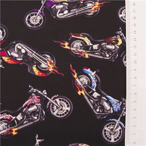 Cotton Fabric Motorcycles Choppers and Flames 26 x 18L