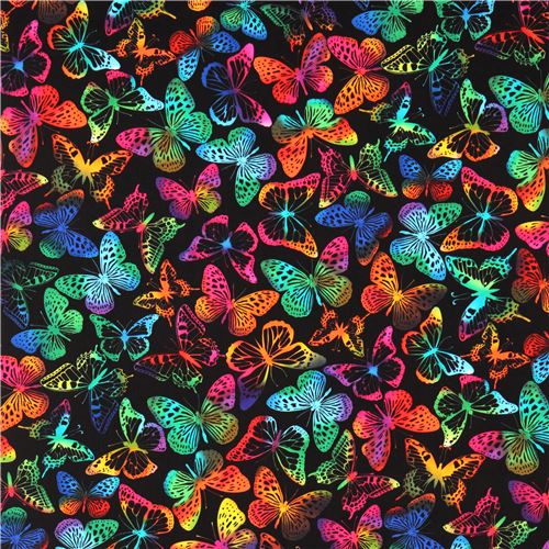 black multi color butterfly fabric by Timeless Treasures  2