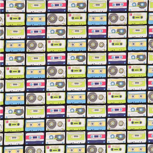 schwarzer Musik Kassetten Stoff von Timeless Treasures 2