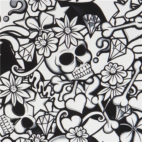 Tissu avec des ttes de mort noires et crues, des os Tissu