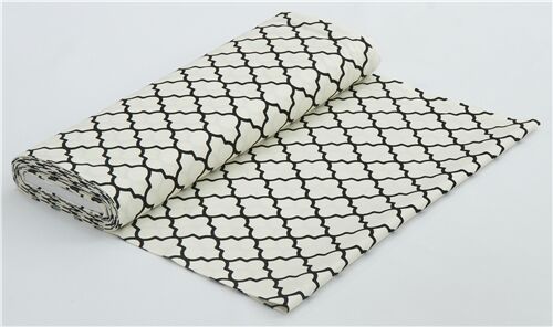 Remnant (31 x 110 cm) - black on natural white trellis moroccan print Japanese cotton fabric 4