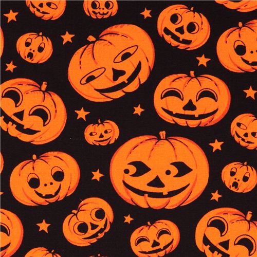black orange pumpkin head Halloween Michael Miller fabric Halloween