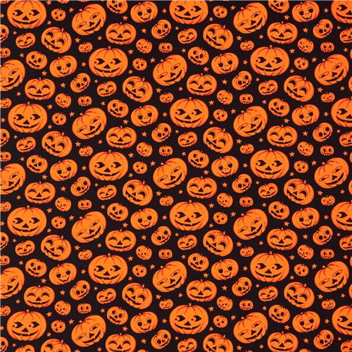 black orange pumpkin head Halloween Michael Miller fabric Fabric by ...