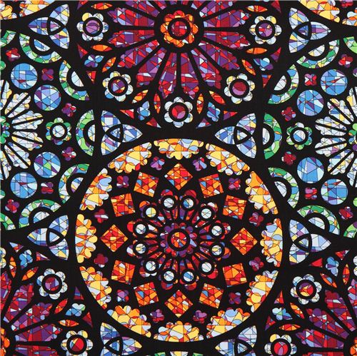 black ornament circles mosaic fabric by Timeless Treasures 1