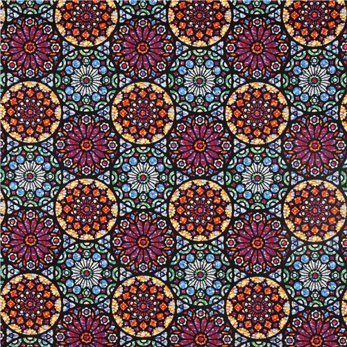 black ornament circles mosaic fabric by Timeless Treasures 2