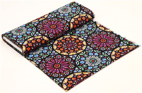black ornament circles mosaic fabric by Timeless Treasures 3