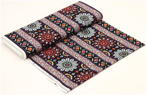 black ornament stripe mosaic fabric by Timeless Treasures 3