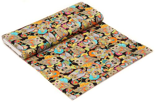 black owl fabric with colourful owls Robert Kaufman Fabric by Robert ...