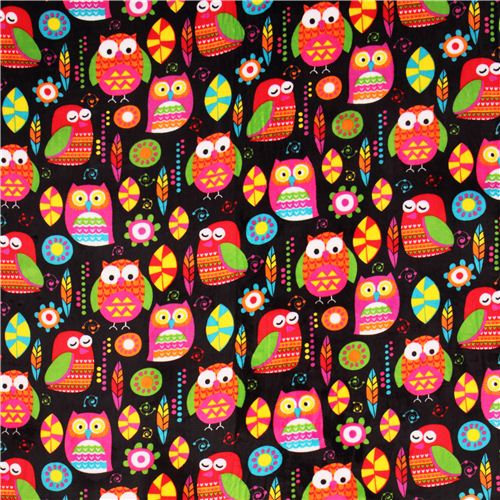 black owl minky fabric Vibrant Owlies fleece plush USA Fabric by