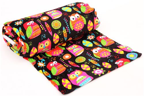 black owl minky fabric Vibrant Owlies fleece plush USA 4