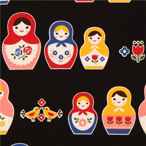 black oxford matryoshka fabric by Cosmo from Japan Fabric by Cosmo