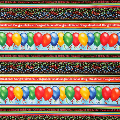 black party balloons stripes fabric by Timeless Treasures 2