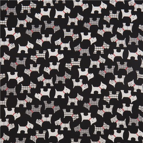 black patterned dog animal fabric by Robert Kaufman USA 2