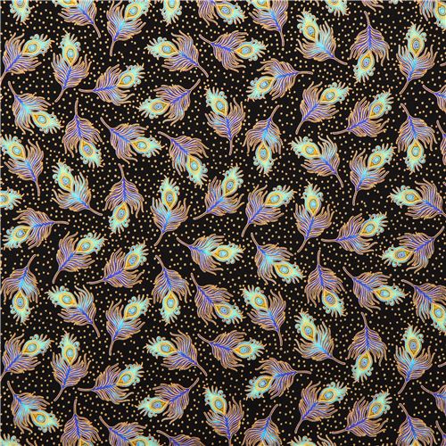 black peacock feather gold fabric Beau Monde Robert Kaufman Fabric