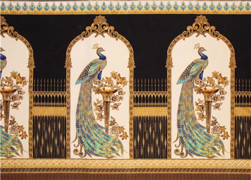 black peacock panel gold fabric Beau Monde Robert Kaufman Fabric