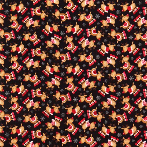 black reindeer Christmas flannel fabric by Timeless Treasures USA  3