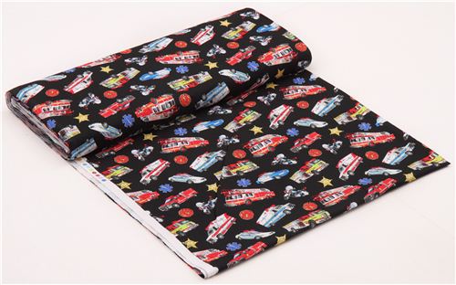 schwarzer Rettungswagen Fahrzeuge Stoff von Elizabeth's Studio aus den USA 3