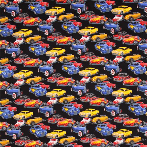 black retro Hot Rods car fabric by Alexander Henry USA 2
