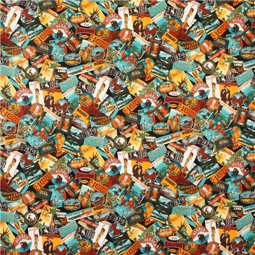 black retro sign retro fabric Robert Kaufman Road Trip USA Fabric by