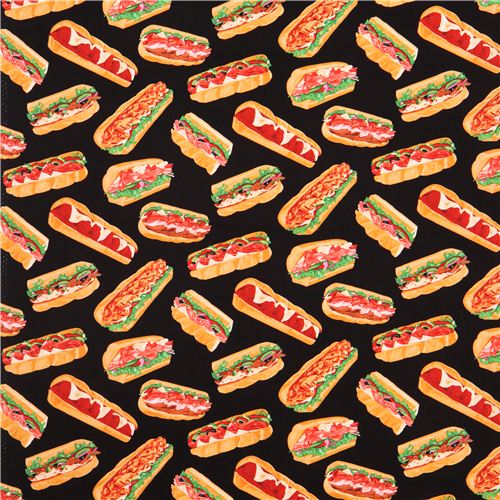 schwarzer Sandwich Brot Essen Stoff Timeless Treasures USA 2