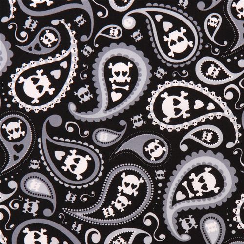 black skull Paisley ornament fabric Timeless Treasures USA Fabric by ...