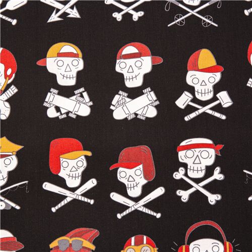 Sports Skulls Hat Crossbones Skateboard Baseball Fabric by