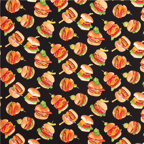black slider mini burger food fabric Timeless Treasures USA 2