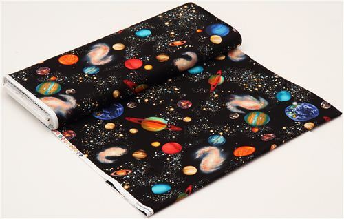 Remnant (45 x 112 cm) - black space fabric with planets by Timeless Treasure 0