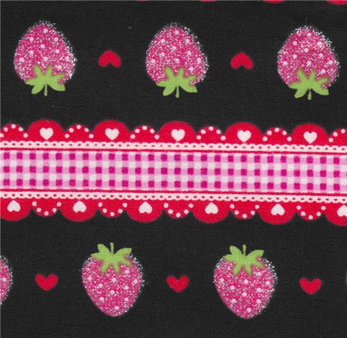 black strawberry glitter Japanese fabric Lecien 1