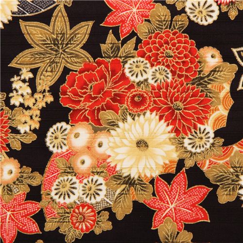 black structured coton satin flower fabric Cosmo 1
