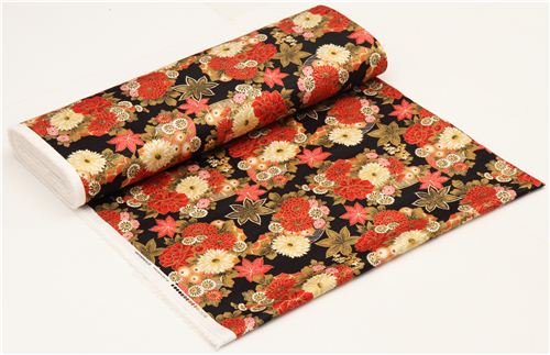 black structured coton satin flower fabric Cosmo 3
