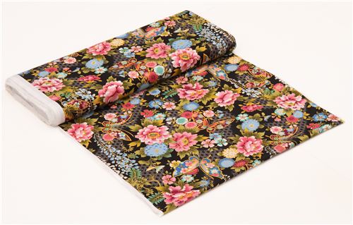 black stunning colorful flower butterfly fabric 3