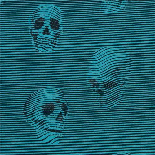 black teal Alexander Henry fabric stripe skull Between The Lines Fabric