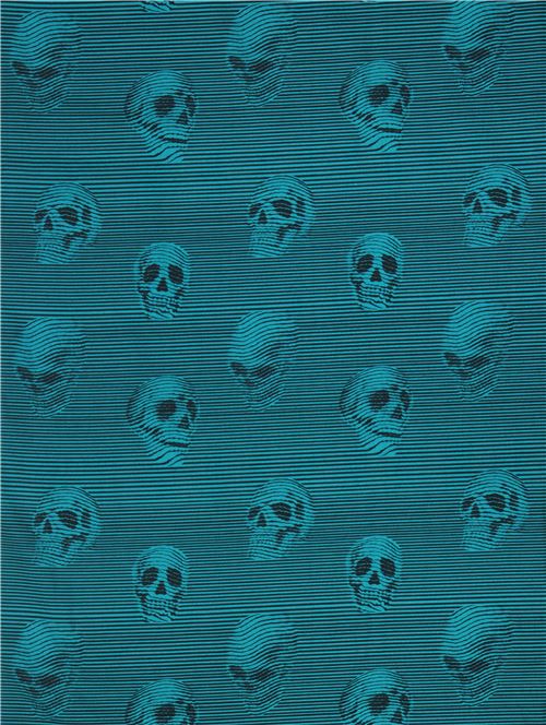 black teal Alexander Henry fabric stripe skull Between The Lines 3