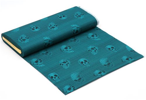 black teal Alexander Henry fabric stripe skull Between The Lines 4
