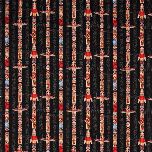 schwarzer Totempfahl Indianer Kunst Stoff von Timeless Treasures USA 3
