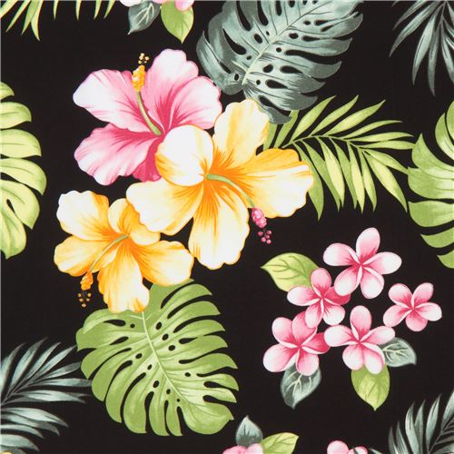 black tropical flower quilting fabric by Trans-Pacific Textiles Fabric ...
