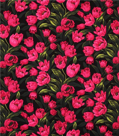 black tulip flower fabric Ruby Tulips by Michael Miller Flower Fabric