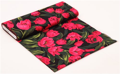 black tulip flower fabric Ruby Tulips by Michael Miller 5