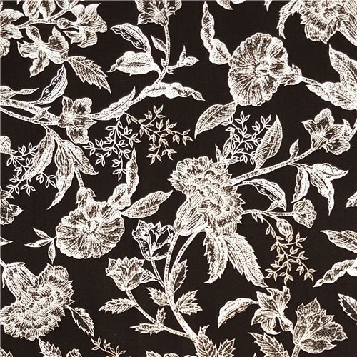 black vintage flower pattern fabric by Timeless Treasures - modeS4u