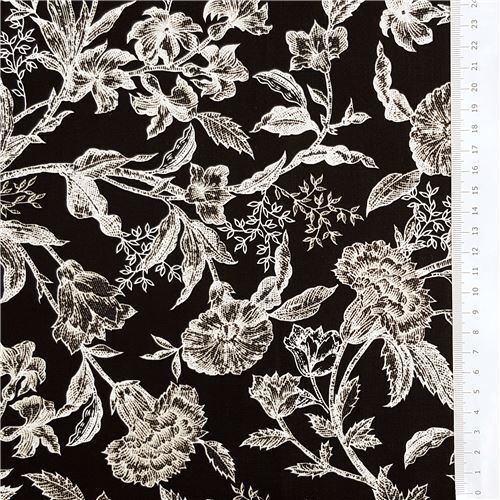 Remnant (45 x 112 cm) - black vintage flower pattern fabric by Timeless Treasures 2