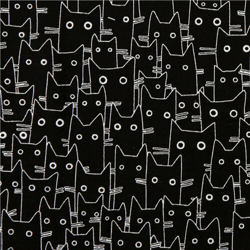 Remnant (20 x 112 cm) - black white cats drawing outline fabric by Dear ...