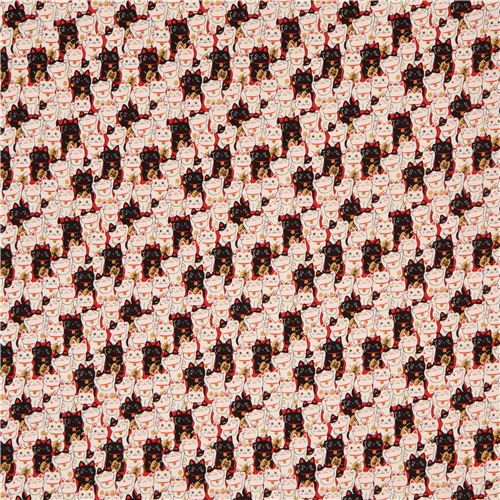 black white fortune lucky cat laminate fabric from Japan 3
