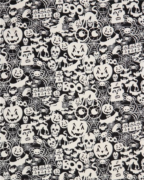 Black White Glow In The Dark Halloween Fabric Timeless Treasure Fabric ...