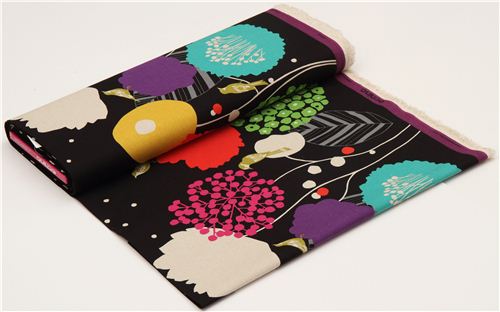 black wildflower echino canvas fabric bird flower 3