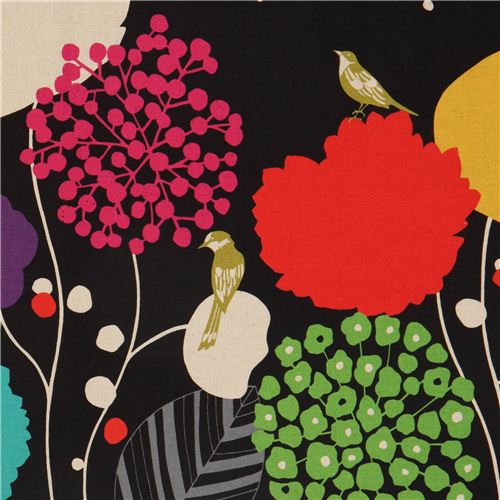 black wildflower echino laminate fabric bird flower 1