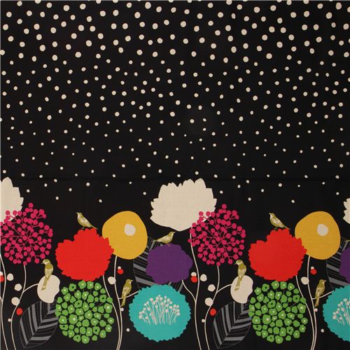 black wildflower echino laminate fabric bird flower 2