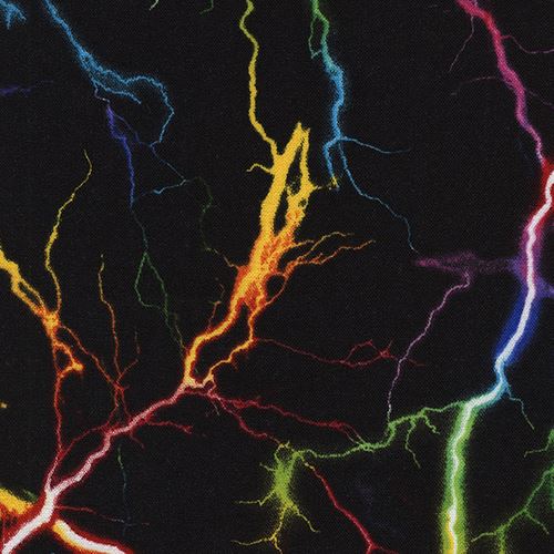 black with colorful lightning design knit fabric Timeless Treasures