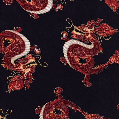 black with red dragon fabric by Timeless Treasures USA - modeS4u