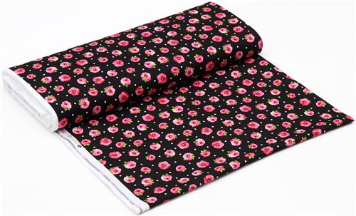 black with white dot fabric with pink flower Quilting Treasures  3
